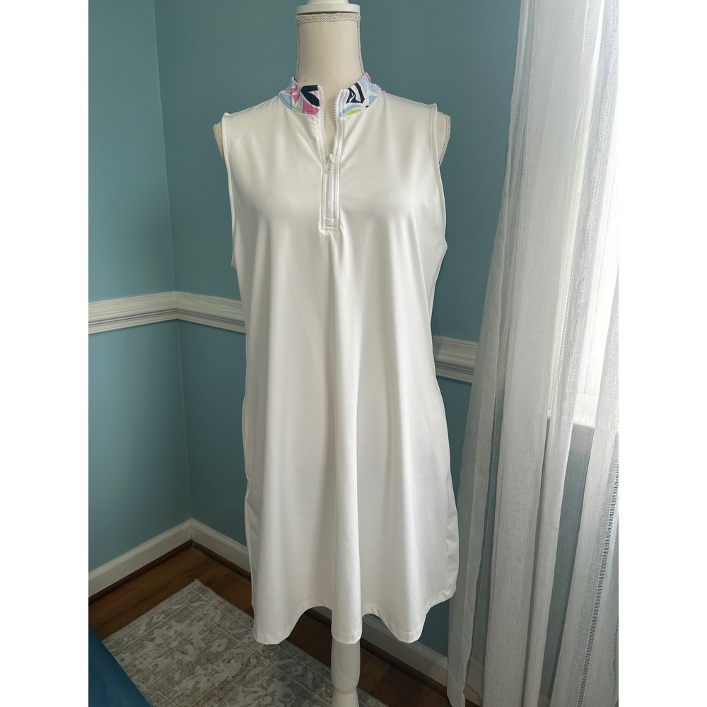 Tommy Bahama Golf Women XL White Sleeveless Quarter Zip Floral Collar Dress
